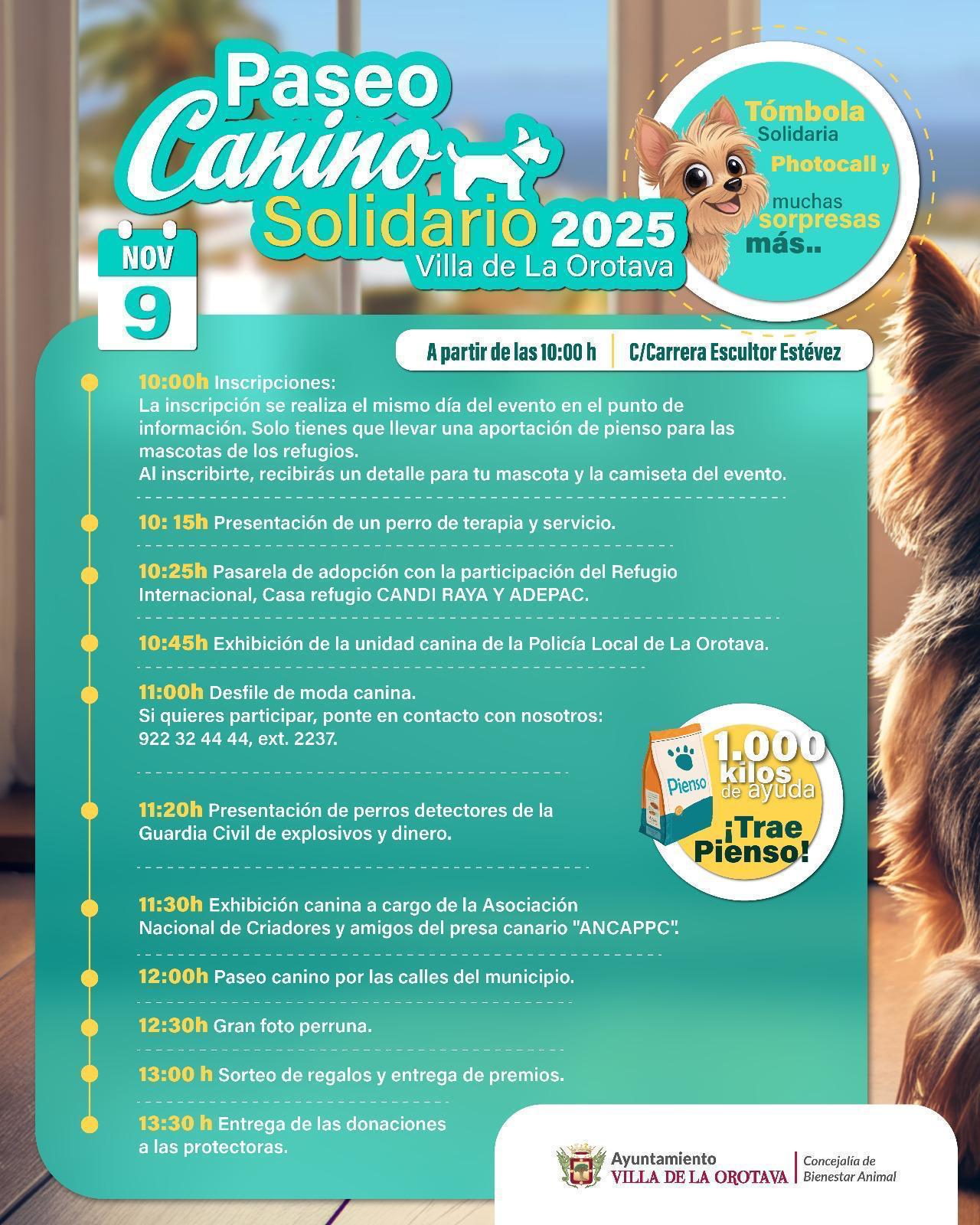 La Orotava celebra el Paseo Canino Solidario con actividades para toda la familia y en apoyo a las protectoras de animales