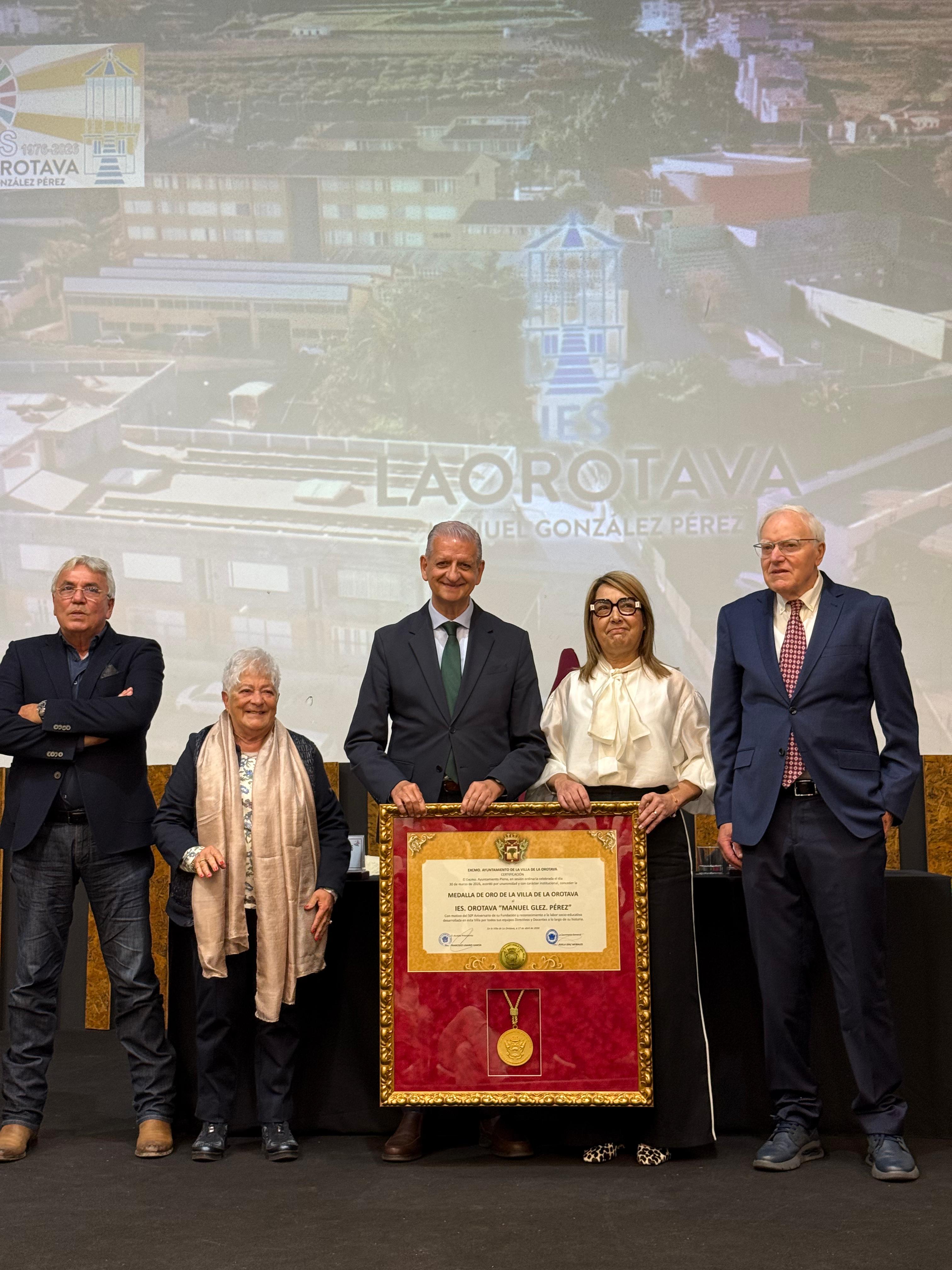 La Orotava concede la Medalla de Oro al IES Manuel González Pérez por sus 50 años de trayectoria