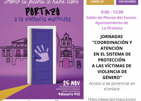 Las ponencias tendrán lugar el próximo lunes 29 de noviembre, entre las 9:00 y las 12:00 horas, y se encuadran dentro de las actividades programadas por el área de Igualdad para la celebración del ‘Día Internacional de la Eliminación de la Violencia contra la Mujer’