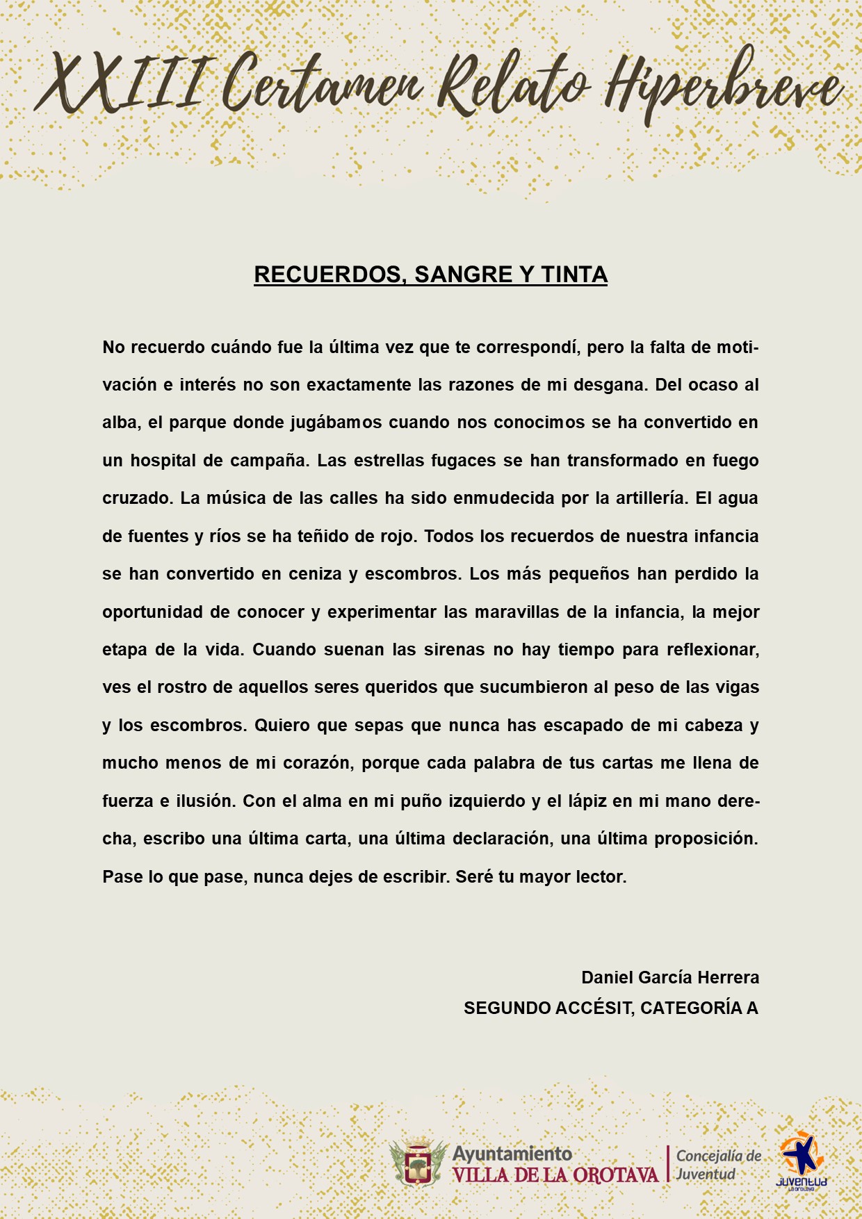 (4) Segundo accésit Categoría A - Daniel García Herrera (Recuerdos, sangre y tinta)