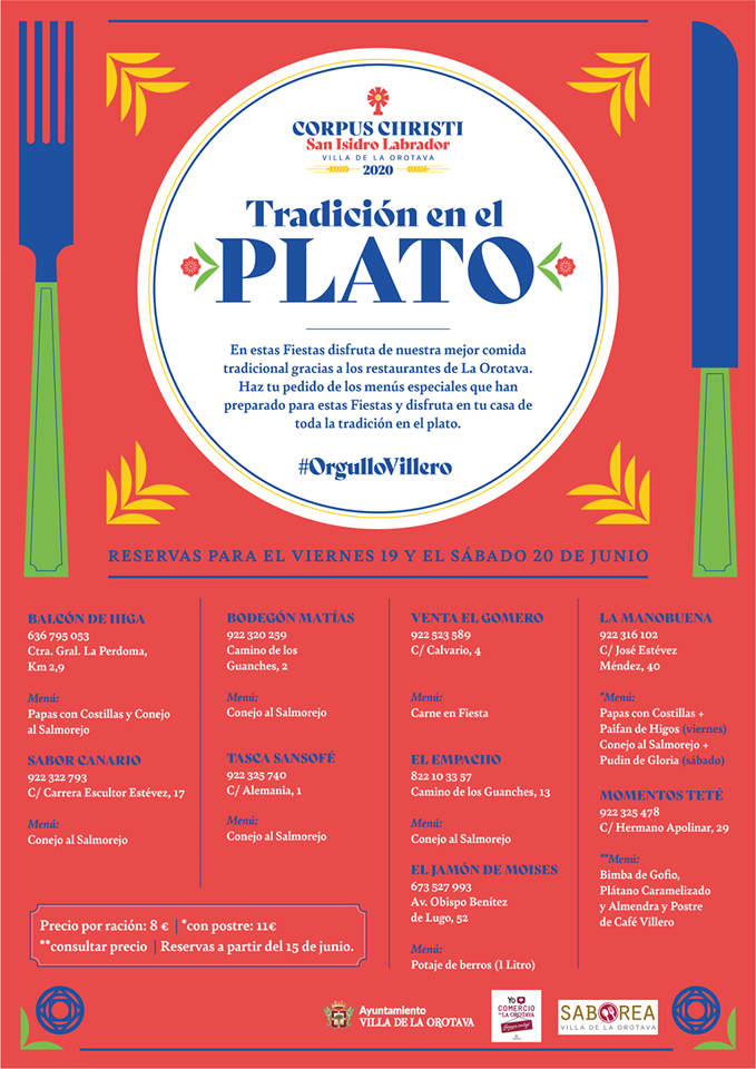 El Ayuntamiento y restaurantes de la Villa ofrecen la mejor gastronomía típica de las Fiestas de La Orotava