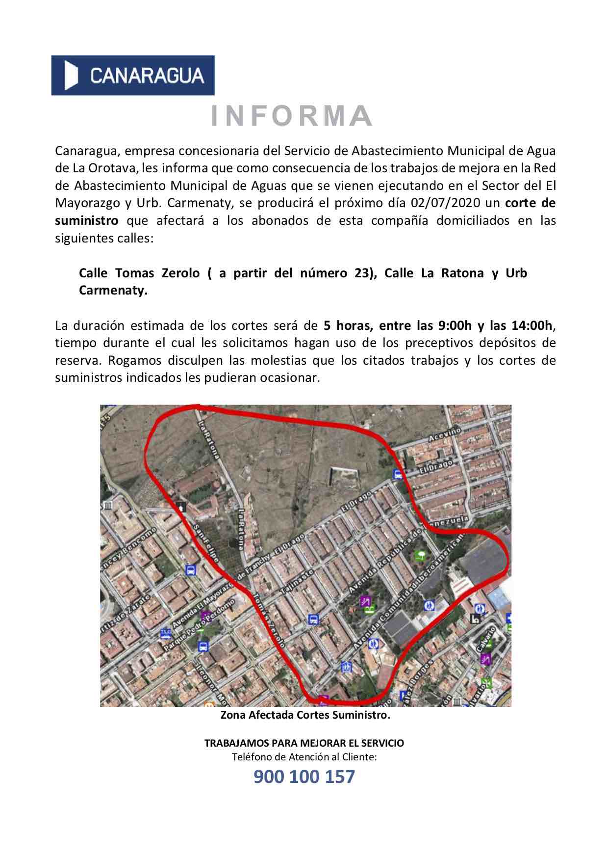 AVISO CORTE DE SUMINISTRO DE AGUA EL 2 DE JULIO 