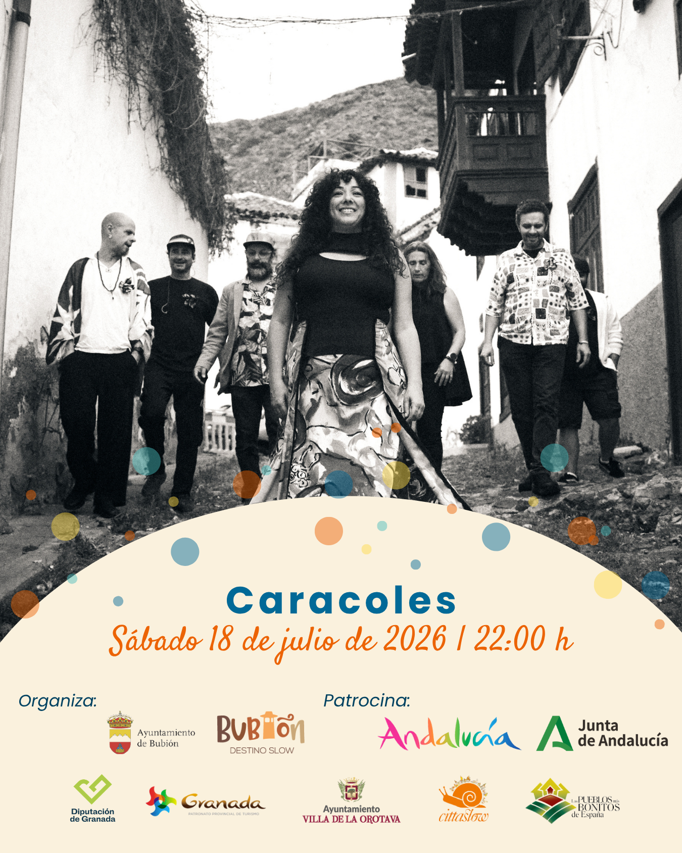 El grupo tinerfeño de música mestiza Caracoles llevará este sábado 18 de julio la banda sonora de Cittaslow hasta Bubión, Granada, para celebrar el hermanamiento con el municipio canario de La Orotava durante el Andalucía Slow Fest