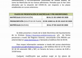 La Escuela Municipal de Música y Danza Villa de La Orotava establece los nuevos plazos de matrículas y preinscripciones